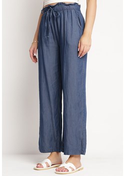 Granatowe Bawełniane Spodnie Szerokie ze Sznurkiem w Pasie Asikara ze sklepu Born2be Odzież w kategorii Spodnie damskie - zdjęcie 170688348