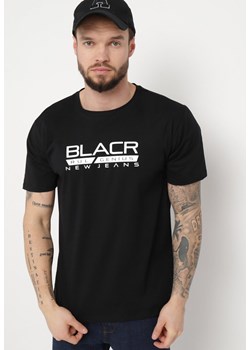 Czarna Bawełniana Koszulka z Krótkim Rękawem i Ozdobnym Nadrukiem z Przodu Anacrida ze sklepu Born2be Odzież w kategorii T-shirty męskie - zdjęcie 170688415