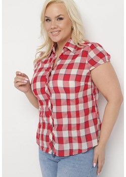 Czerwono-Biała Koszula z Krótkim Rękawem w Kratę Ikarda ze sklepu Born2be Odzież w kategorii Koszule damskie - zdjęcie 170688479