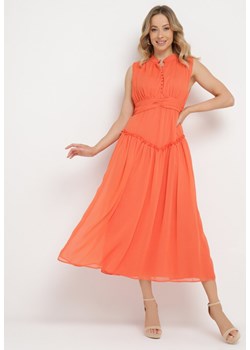 Pomarańczowa Sukienka Długa Rozkloszowana z Powlekanymi Guzikami Ingridesa ze sklepu Born2be Odzież w kategorii Sukienki - zdjęcie 170695205
