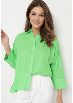 Zielona Bawełniana Koszula o Kroju Nietoperza z Rękawami 3/4 Corallia ze sklepu Born2be Odzież w kategorii Koszule damskie - zdjęcie 170695225