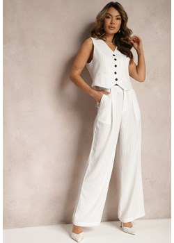 Białe Spodnie Szerokie w Garniturowym Stylu w Delikatne Prążki Tsalena ze sklepu Renee odzież w kategorii Spodnie damskie - zdjęcie 170700738