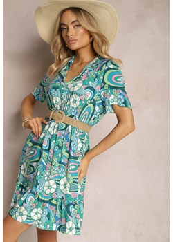 Zielona Bawełniana Sukienka Koszulowa w Malowniczy Kwiecisty Print Ankeldia ze sklepu Renee odzież w kategorii Sukienki - zdjęcie 170700778