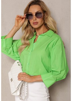 Zielona Koszula z Bawełny Rękawy 3/4 Typu Nietoperz Delilatia ze sklepu Renee odzież w kategorii Koszule damskie - zdjęcie 170700808