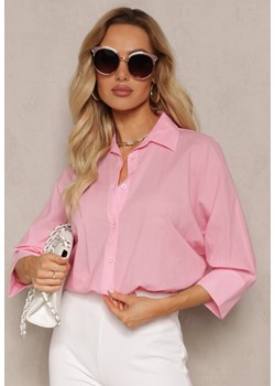 Różowa Koszula z Bawełny Rękawy 3/4 Typu Nietoperz Delilatia ze sklepu Renee odzież w kategorii Koszule damskie - zdjęcie 170700828