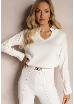 Biały Sweter z Długimi Rękawami i Koszulową Wstawką z Kołnierzykiem Aptivea ze sklepu Renee odzież w kategorii Swetry damskie - zdjęcie 170700868
