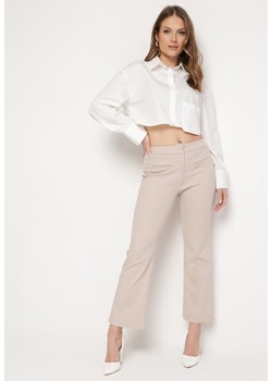 Beżowe Szerokie Spodnie Garniturowe z Wyższym Stanem Haretia ze sklepu Born2be Odzież w kategorii Spodnie damskie - zdjęcie 170701547