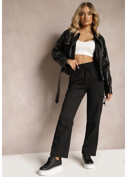 Czarne Spodnie z Bawełny z Wysokim Stanem i Prostymi Nogawkami Asoella ze sklepu Renee odzież w kategorii Spodnie damskie - zdjęcie 170711085
