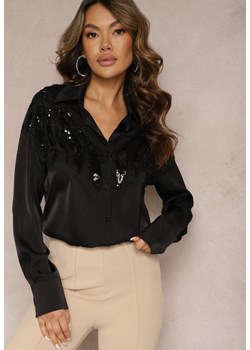 Czarna Klasyczna Koszula z Naszywkami Cekinami i Koralikami Sarkia ze sklepu Renee odzież w kategorii Koszule damskie - zdjęcie 170711205