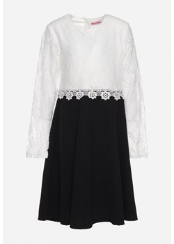 Biało-Czarna Elegancka Rozkloszowana Sukienka z Koronką Vetira ze sklepu Born2be Odzież w kategorii Sukienki dziewczęce - zdjęcie 170711595