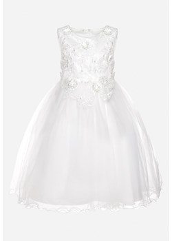 Biała Sukienka z Tiulem i Koronką Ozdobiona Brokatem Skalerra ze sklepu Born2be Odzież w kategorii Sukienki dziewczęce - zdjęcie 170711597