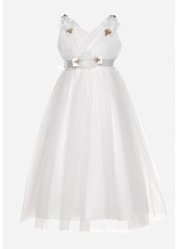 Biała Rozkloszowana Sukienka Tiulowa Zdobiona Kwiatami 3D Vitra ze sklepu Born2be Odzież w kategorii Sukienki dziewczęce - zdjęcie 170712415