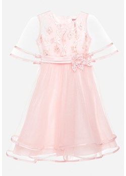 Różowa Tiulowa Rozkloszowana Sukienka z Paskiem Ozdobionym Kwiatami Niriwa ze sklepu Born2be Odzież w kategorii Sukienki dziewczęce - zdjęcie 170712425