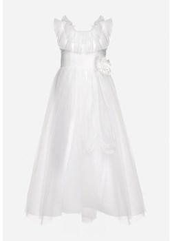 Biała Rozkloszowana Tiulowa Sukienka z Perełkami i Falbanką Aperitva ze sklepu Born2be Odzież w kategorii Sukienki dziewczęce - zdjęcie 170712427