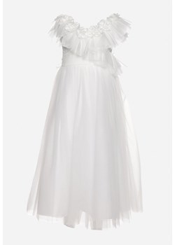 Biała Tiulowa Sukienka z Falbankami i Marszczoną Gumką na Plecach Ulyana ze sklepu Born2be Odzież w kategorii Sukienki dziewczęce - zdjęcie 170712455