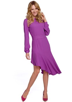 Asymetryczna sukienka z falbanką w kolorze lawendowym K077, Kolor lawendowy, Rozmiar L, makover ze sklepu Primodo w kategorii Sukienki - zdjęcie 170718247