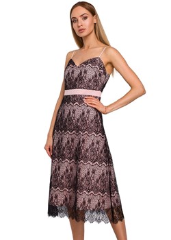 Koronkowa sukienka na ramiączkach w kolorze pudrowym M483, Kolor pudrowy, Rozmiar S, MOE ze sklepu Primodo w kategorii Sukienki - zdjęcie 170718278