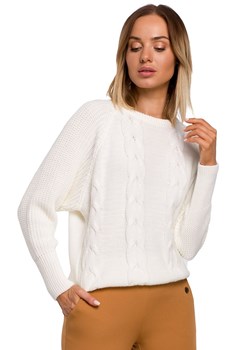 Sweter z splotem warkoczowym ecru M554, Kolor ecru, Rozmiar L/XL, MOE ze sklepu Primodo w kategorii Swetry damskie - zdjęcie 170718286