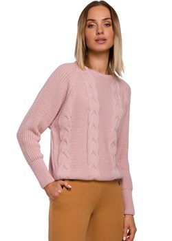 Sweter z splotem warkoczowym różowy M554, Kolor różowy, Rozmiar L/XL, MOE ze sklepu Primodo w kategorii Swetry damskie - zdjęcie 170718289