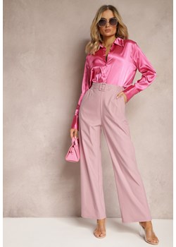 Różowe Spodnie Szerokie w Stylu Paper Bag z Materiałowym Paskiem Xennia ze sklepu Renee odzież w kategorii Spodnie damskie - zdjęcie 170723328