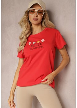 Czerwona Bawełniana Bluzka Ozdobiona Nadrukiem i Napisem Lorellai ze sklepu Renee odzież w kategorii Bluzki damskie - zdjęcie 170723338