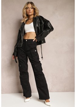 Czarne Bawełniane Spodnie Bojówki High Waist Arcara ze sklepu Renee odzież w kategorii Spodnie damskie - zdjęcie 170723509