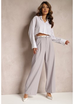 Jasnoszare Szerokie Spodnie High Waist Seraphella ze sklepu Renee odzież w kategorii Spodnie damskie - zdjęcie 170723549