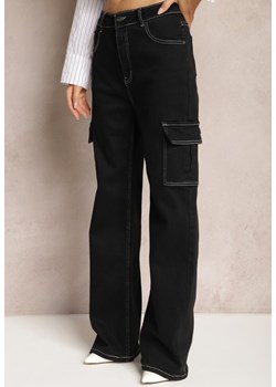 Czarne Szerokie Jeansy z Kieszeniami Cargo Nelsine ze sklepu Renee odzież w kategorii Jeansy damskie - zdjęcie 170723577