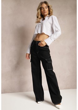 Czarne Szerokie Jeansy z Kieszeniami Cargo Nelsine ze sklepu Renee odzież w kategorii Jeansy damskie - zdjęcie 170723579