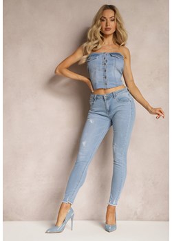 Jasnoniebieskie Skinny Jeansy z Bawełny Ozdobione Przetarciami Arcidna ze sklepu Renee odzież w kategorii Jeansy damskie - zdjęcie 170723585