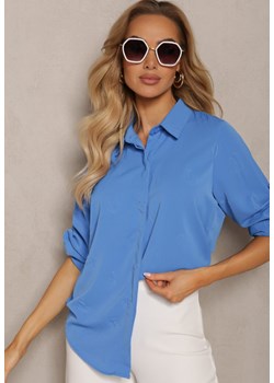 Niebieska Koszula o Klasycznym Fasonie w Delikatny Geometryczny Print Jalianes ze sklepu Renee odzież w kategorii Koszule damskie - zdjęcie 170723699