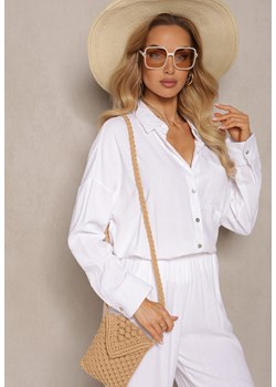 Biała Klasyczna Koszula z Wiskozy i Lnu Vistar ze sklepu Renee odzież w kategorii Koszule damskie - zdjęcie 170723709