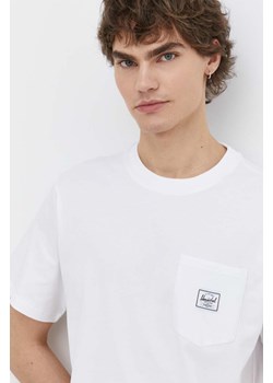 Herschel t-shirt bawełniany męski kolor biały gładki ze sklepu ANSWEAR.com w kategorii T-shirty męskie - zdjęcie 170734067