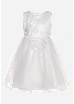 Biała Elegancka Sukienka z Tiulowym Dołem z Brokatem i Kokardą Ilevarpa ze sklepu Born2be Odzież w kategorii Sukienki dziewczęce - zdjęcie 170735966