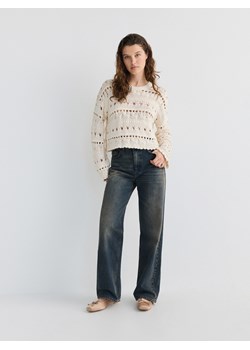 Reserved - Sweter z ażurowym splotem - kremowy ze sklepu Reserved w kategorii Swetry damskie - zdjęcie 170738516