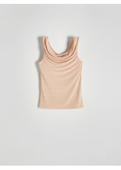 Reserved - Top z drapowanym dekoltem - kremowy ze sklepu Reserved w kategorii Bluzki damskie - zdjęcie 170738885