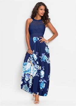Długa sukienka  z kwiatowym nadrukiem i koronką ze sklepu bonprix w kategorii Sukienki - zdjęcie 170742219
