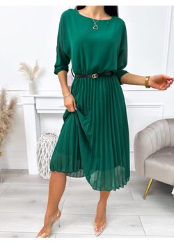 Zielona Plisowana Sukienka z Paskiem ze sklepu ModnaKiecka.pl w kategorii Sukienki - zdjęcie 170745208
