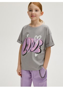 Reserved - T-shirt z nadrukiem - jasnoszary ze sklepu Reserved w kategorii Bluzki dziewczęce - zdjęcie 170756507