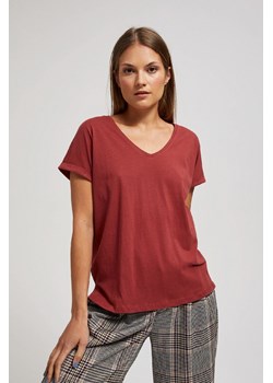 Bordowy t-shirt damski z dekoltem w serek ze sklepu 5.10.15 w kategorii Bluzki damskie - zdjęcie 170772555