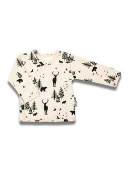 Beżowa bawełniana bluzka chłopięca z motywem leśnym długi rękaw ze sklepu 5.10.15 w kategorii T-shirty chłopięce - zdjęcie 170772599