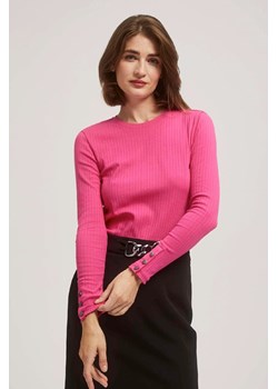 Prążkowana różowa bluzka damska z długim rękawem ze sklepu 5.10.15 w kategorii Bluzki damskie - zdjęcie 170772718