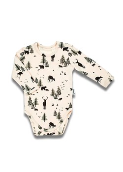 Bawełniane beżowe body chłopięce z motywem leśnym z długim rękawem ze sklepu 5.10.15 w kategorii Body niemowlęce - zdjęcie 170772745