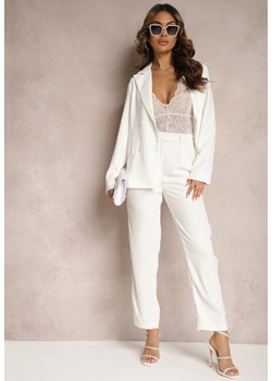 Białe Spodnie High Waist z Gumką w Talii i Prostymi Nogawkami Brenissa ze sklepu Renee odzież w kategorii Spodnie damskie - zdjęcie 170777306