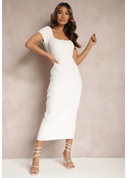 Biała Sukienka Bodycon z Kwadratowym Dekoltem i Ozdobnym Wycięciem na Plecach Scriptos ze sklepu Renee odzież w kategorii Sukienki - zdjęcie 170777466