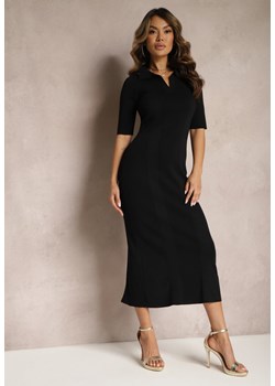 Czarna Dopasowana Sukienka Wykończona Kołnierzykiem Komoria ze sklepu Renee odzież w kategorii Sukienki - zdjęcie 170777476
