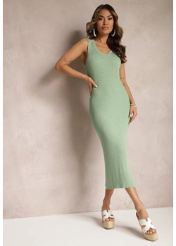 Zielona Sukienka o Fasonie Bodycon z Błyszczącej Prążkowanej Dzianiny Jorunntes ze sklepu Renee odzież w kategorii Sukienki - zdjęcie 170777516