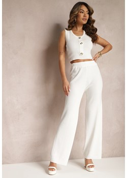 Białe Szerokie Spodnie z Wysokim Stanem Gumką w Pasie Faelantia ze sklepu Renee odzież w kategorii Spodnie damskie - zdjęcie 170777536