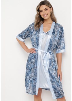 Niebieski Komplet Piżamowy Koszula Nocna i Szlafrok w Cętki Pellan ze sklepu Born2be Odzież w kategorii Koszule nocne - zdjęcie 170778115