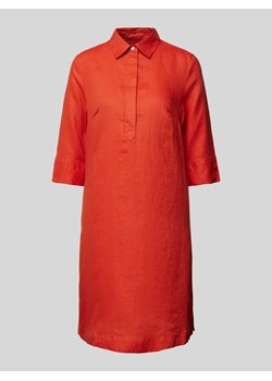 Sukienka koszulowa o długości do kolan z lnu w jednolitym kolorze ze sklepu Peek&Cloppenburg  w kategorii Sukienki - zdjęcie 170778545